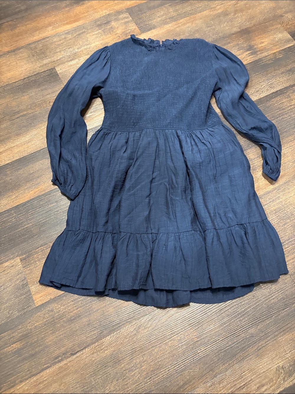 Women’s Navy Long-Sleeve Ruffle Tiered Dress